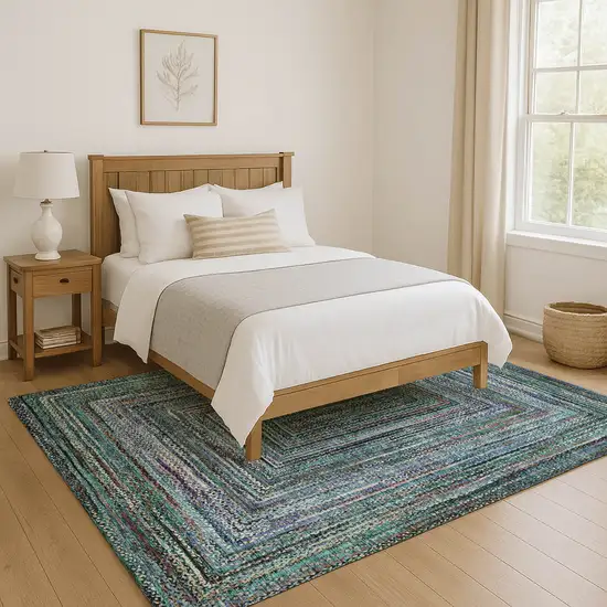 Teal And Brown Geometric Washable Area Rug With UV Protection Photo 5