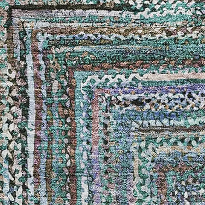 Teal And Brown Geometric Washable Area Rug With UV Protection Photo 2