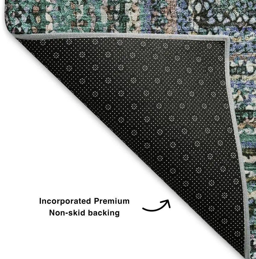 Teal And Brown Geometric Washable Area Rug With UV Protection Photo 6