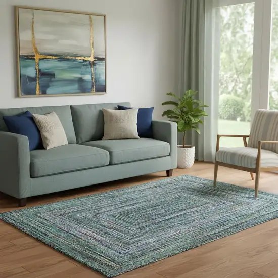 Teal And Brown Geometric Washable Area Rug With UV Protection Photo 2