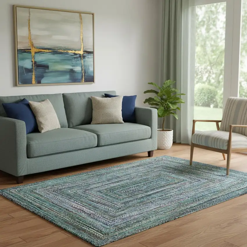 Teal And Brown Geometric Washable Area Rug With UV Protection Photo 2