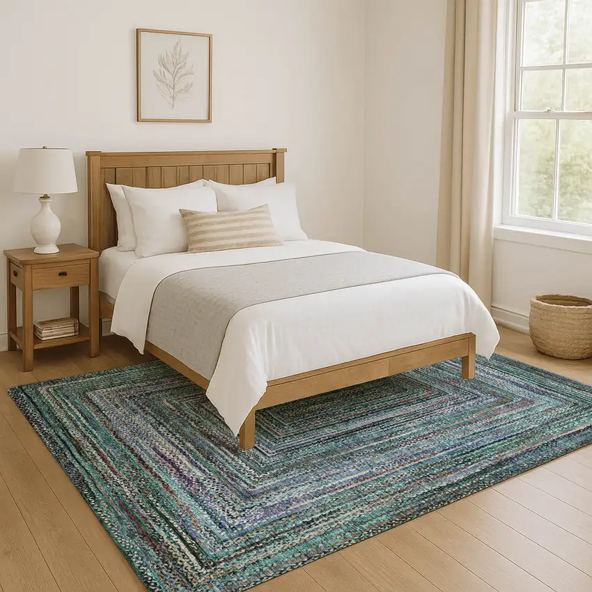 Teal And Brown Geometric Washable Area Rug With UV Protection Photo 5