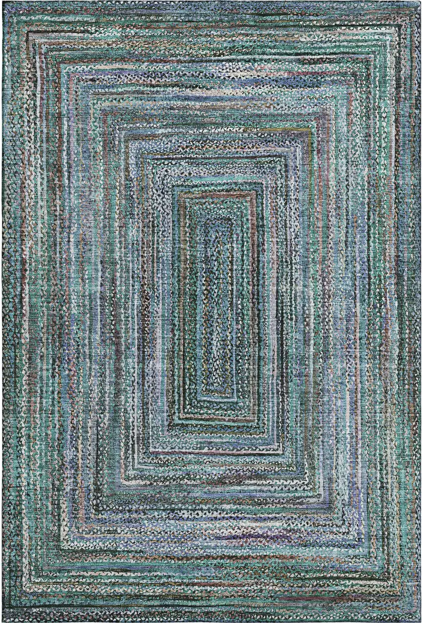 Teal And Brown Geometric Washable Area Rug With UV Protection Photo 1