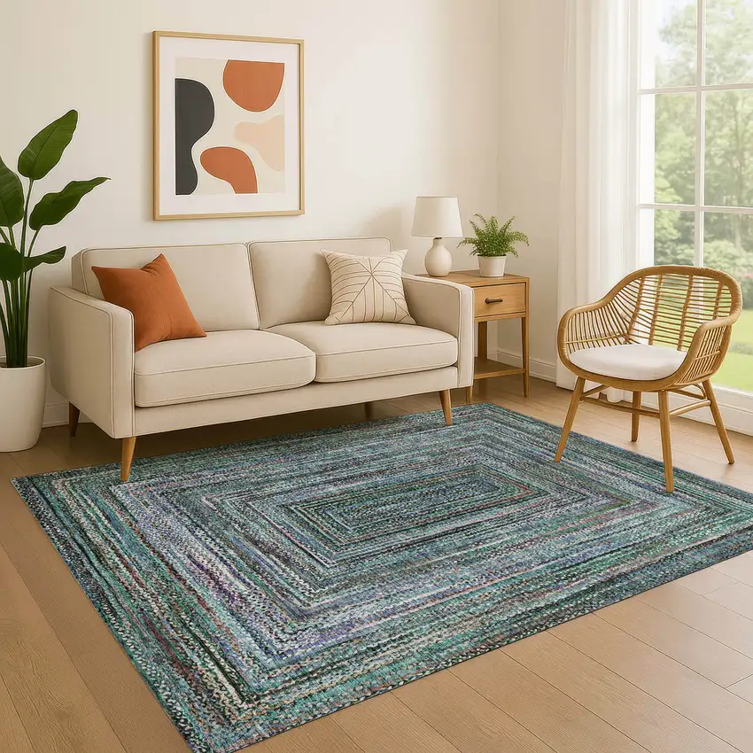 Teal And Brown Geometric Washable Area Rug With UV Protection Photo 4