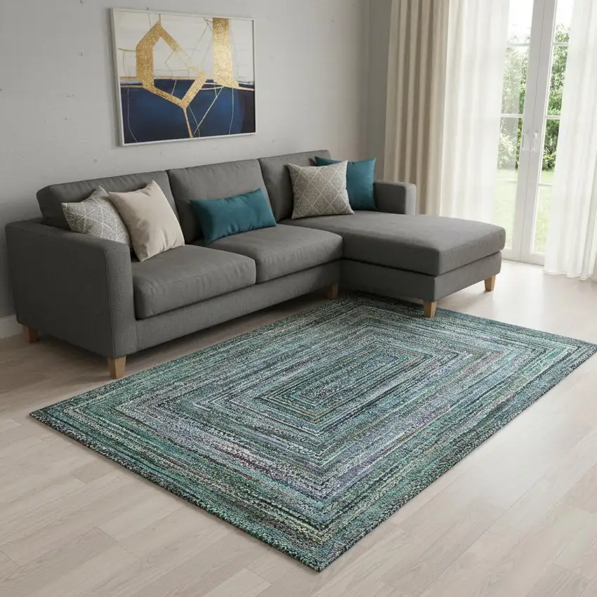 Teal And Brown Geometric Washable Area Rug With UV Protection Photo 2