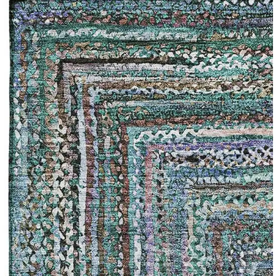Teal And Brown Geometric Washable Area Rug With UV Protection Photo 3