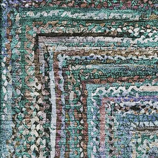 Teal And Brown Geometric Washable Area Rug With UV Protection Photo 2