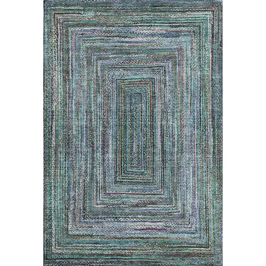 Teal And Brown Geometric Washable Area Rug With UV Protection Photo 1