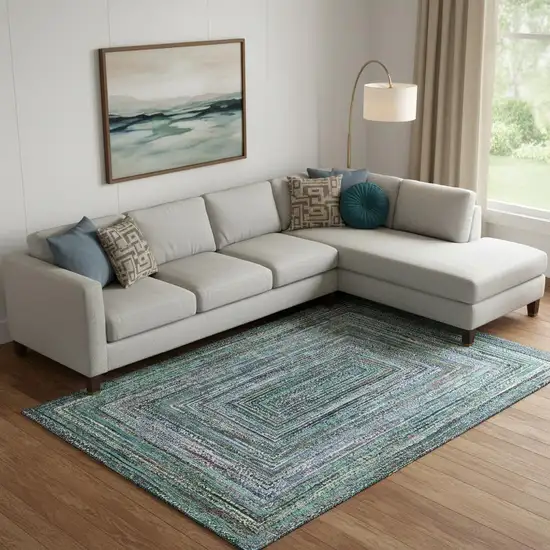 Teal And Brown Geometric Washable Area Rug With UV Protection Photo 2