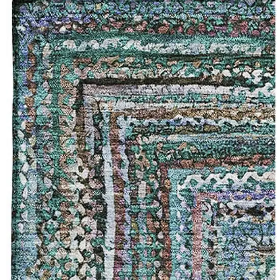 Teal And Brown Geometric Washable Area Rug With UV Protection Photo 2