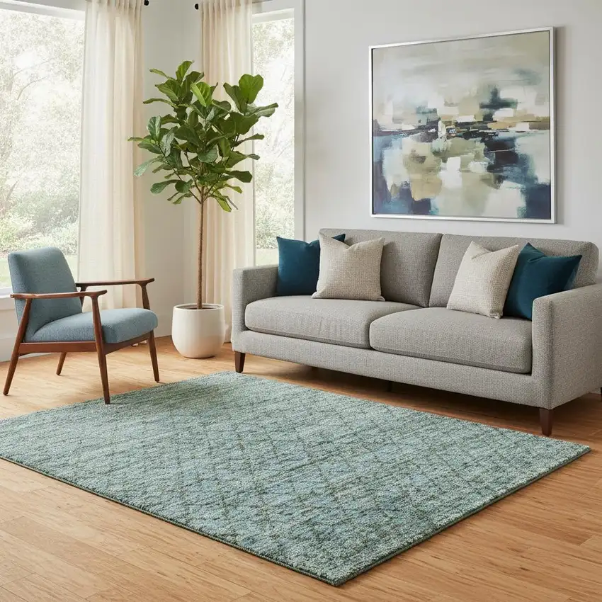 Teal And Brown Geometric Washable Area Rug With UV Protection Photo 2