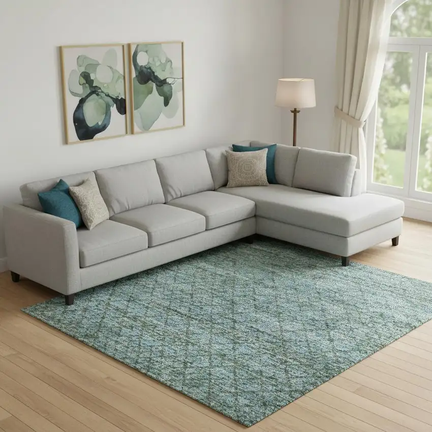 Teal And Brown Geometric Washable Area Rug With UV Protection Photo 2