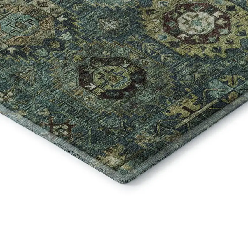 Teal And Brown Medallion Washable Area Rug With UV Protection Photo 7