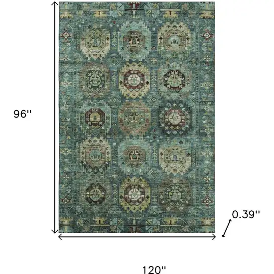 Teal And Brown Medallion Washable Area Rug With UV Protection Photo 8