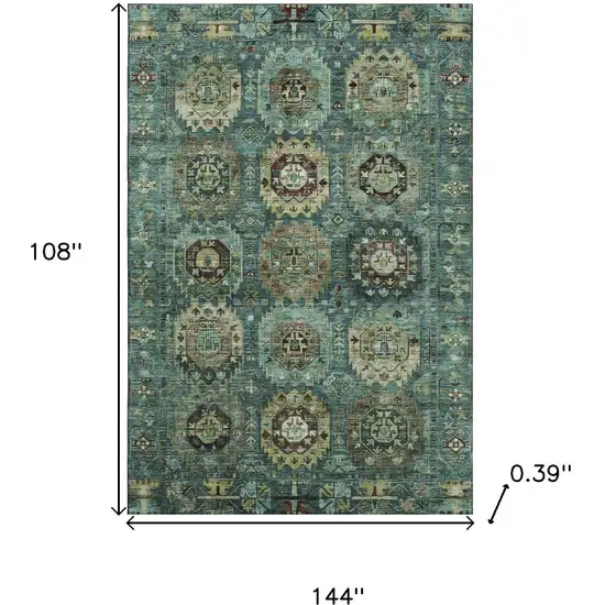 Teal And Brown Medallion Washable Area Rug With UV Protection Photo 8