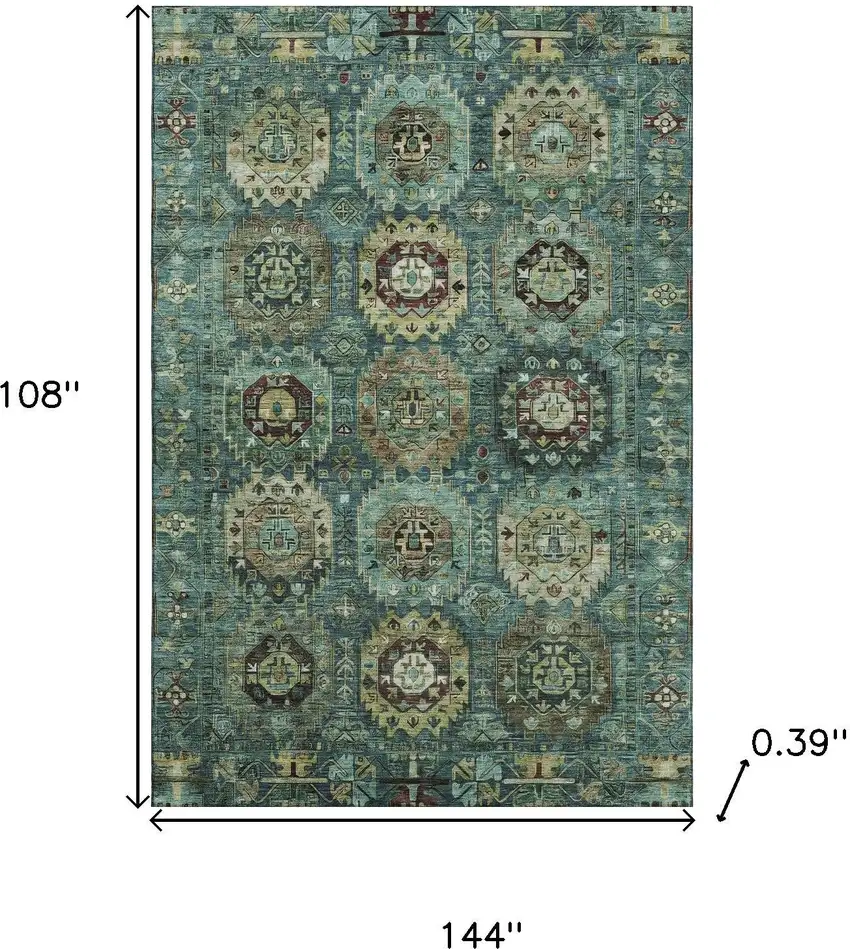 Teal And Brown Medallion Washable Area Rug With UV Protection Photo 8