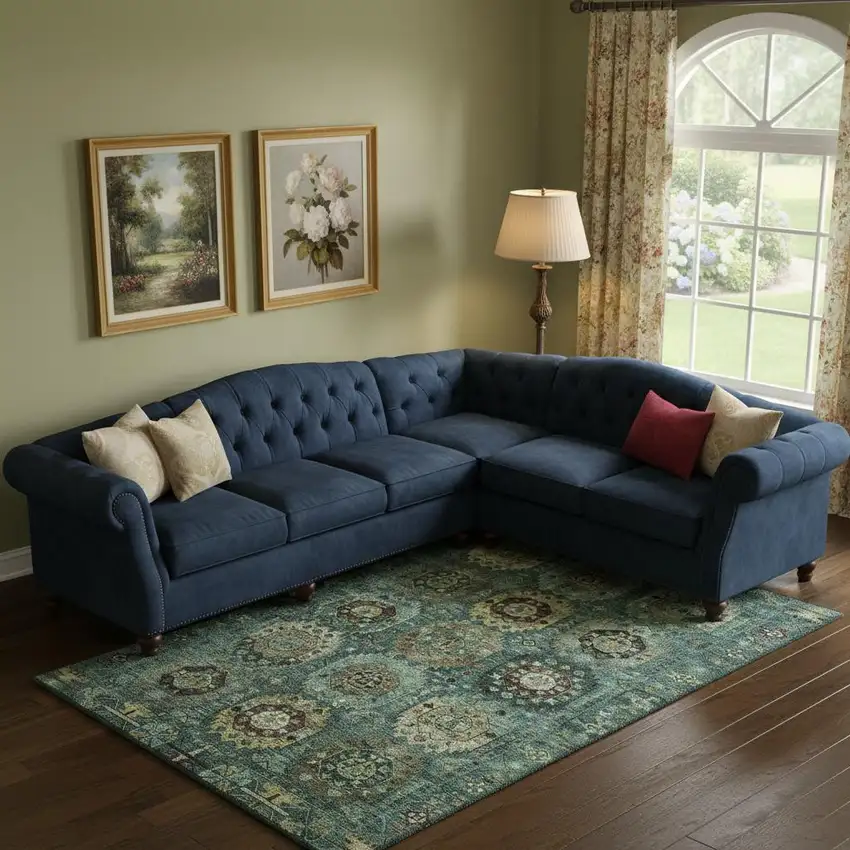 Teal And Brown Medallion Washable Area Rug With UV Protection Photo 2