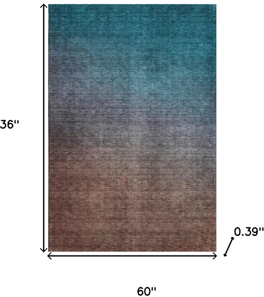 Teal And Brown Ombre Washable Area Rug With UV Protection Photo 3