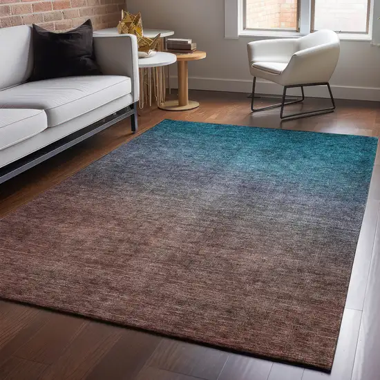 Teal And Brown Ombre Washable Area Rug With UV Protection Photo 3
