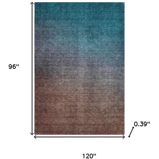 Teal And Brown Ombre Washable Area Rug With UV Protection Photo 3