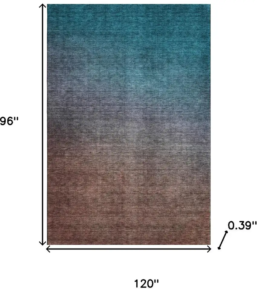 Teal And Brown Ombre Washable Area Rug With UV Protection Photo 3