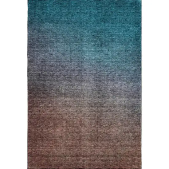 Teal And Brown Ombre Washable Area Rug With UV Protection Photo 5