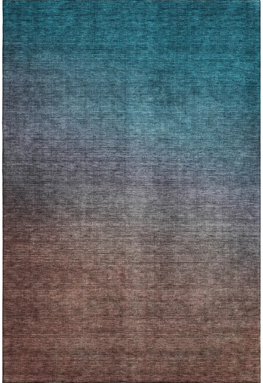 Teal And Brown Ombre Washable Area Rug With UV Protection Photo 5