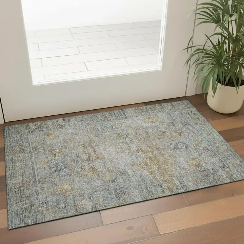Teal And Brown Oriental Washable Area Rug With UV Protection Photo 2
