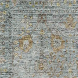 Photo of Teal And Brown Oriental Washable Area Rug With UV Protection