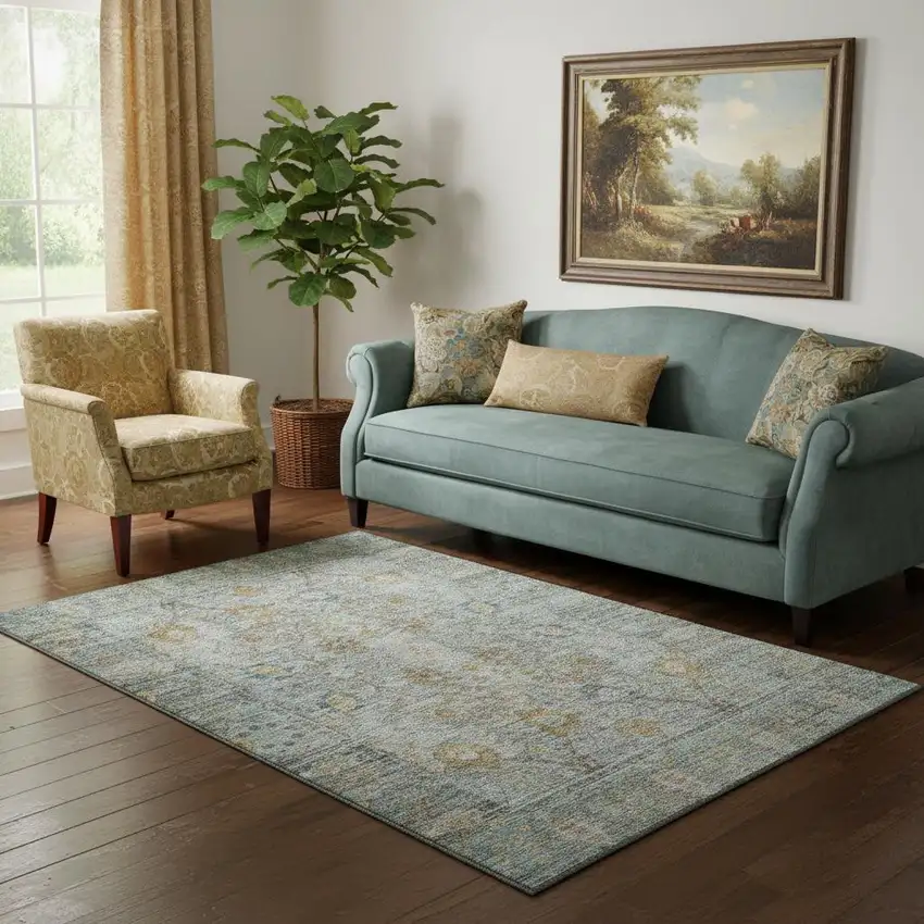 Teal And Brown Oriental Washable Area Rug With UV Protection Photo 2