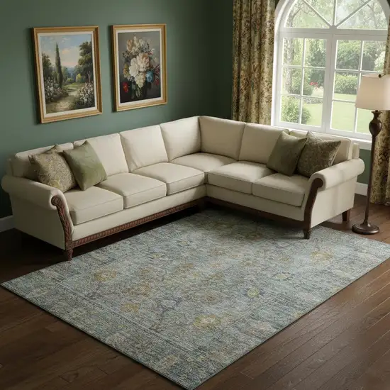 Teal And Brown Oriental Washable Area Rug With UV Protection Photo 2