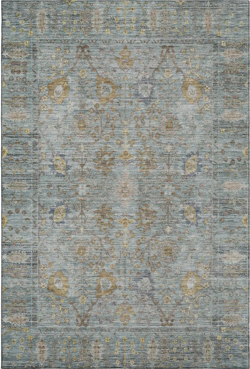 Teal And Brown Oriental Washable Area Rug With UV Protection Photo 1