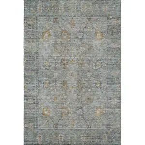 Photo of Teal And Brown Oriental Washable Area Rug With UV Protection