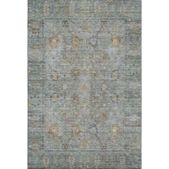 Teal And Brown Oriental Washable Area Rug With UV Protection Photo 1