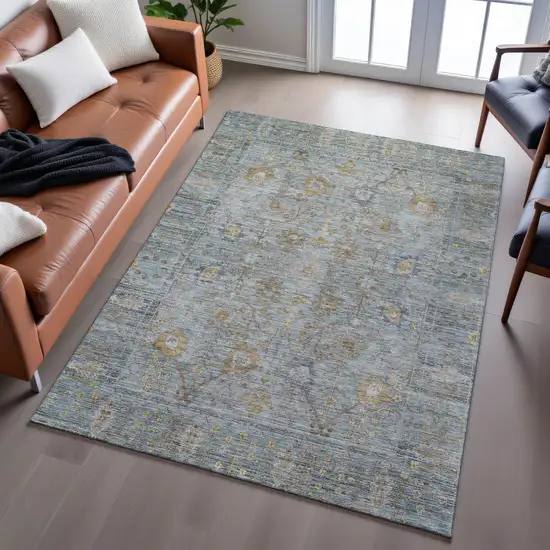 Teal And Brown Oriental Washable Area Rug With UV Protection Photo 5