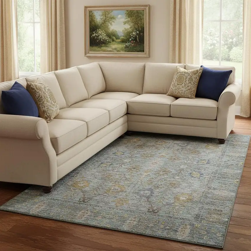 Teal And Brown Oriental Washable Area Rug With UV Protection Photo 2