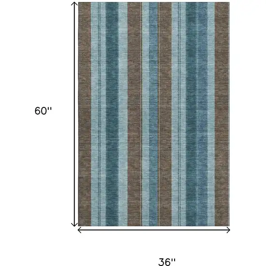 Teal And Brown Striped Washable Area Rug With UV Protection Photo 9
