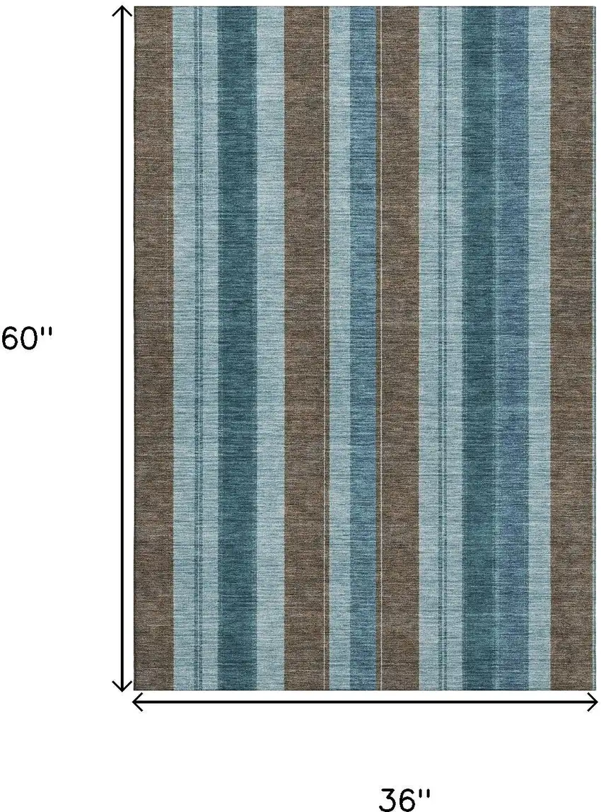 Teal And Brown Striped Washable Area Rug With UV Protection Photo 9