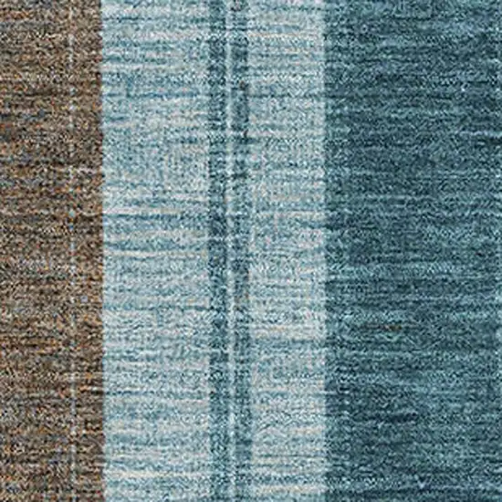 Teal And Brown Striped Washable Area Rug With UV Protection Photo 3