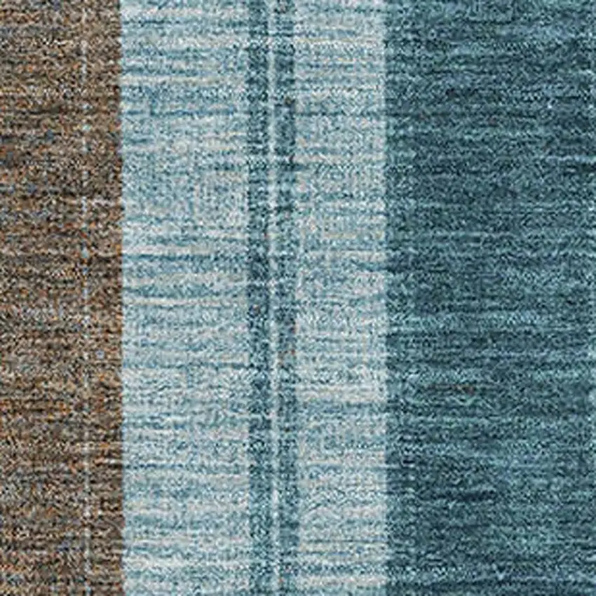 Teal And Brown Striped Washable Area Rug With UV Protection Photo 3