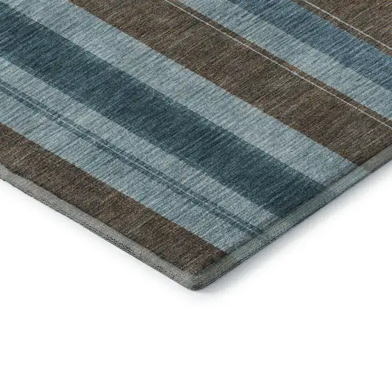 Teal And Brown Striped Washable Area Rug With UV Protection Photo 8