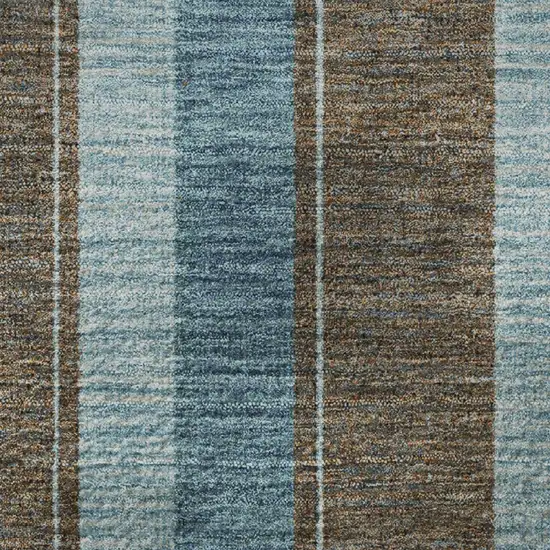Teal And Brown Striped Washable Area Rug With UV Protection Photo 8