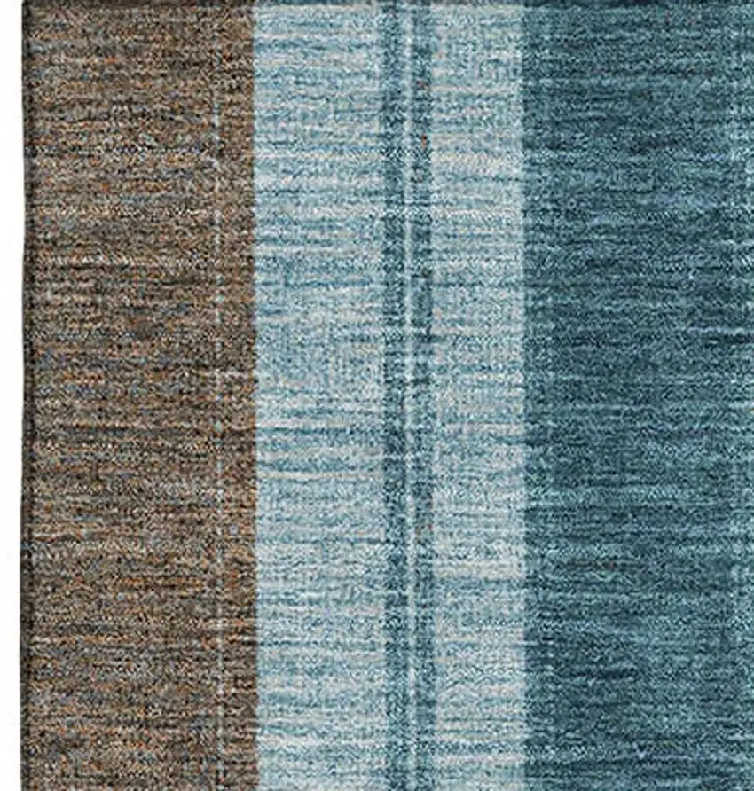 Teal And Brown Striped Washable Area Rug With UV Protection Photo 4
