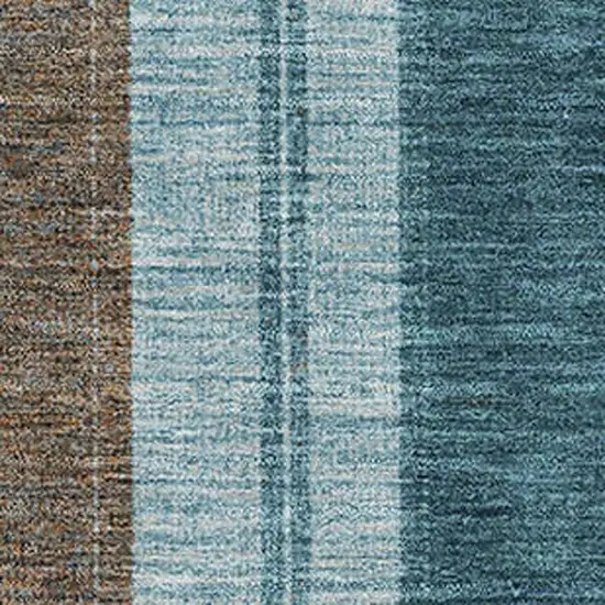 Teal And Brown Striped Washable Area Rug With UV Protection Photo 3