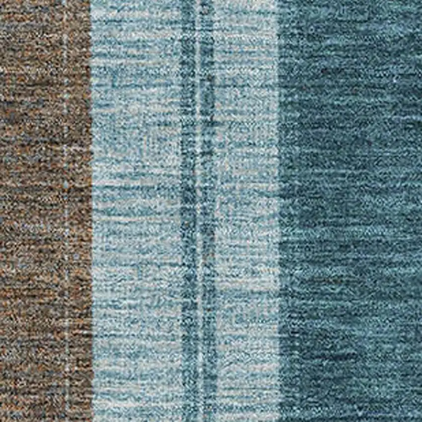 Teal And Brown Striped Washable Area Rug With UV Protection Photo 3