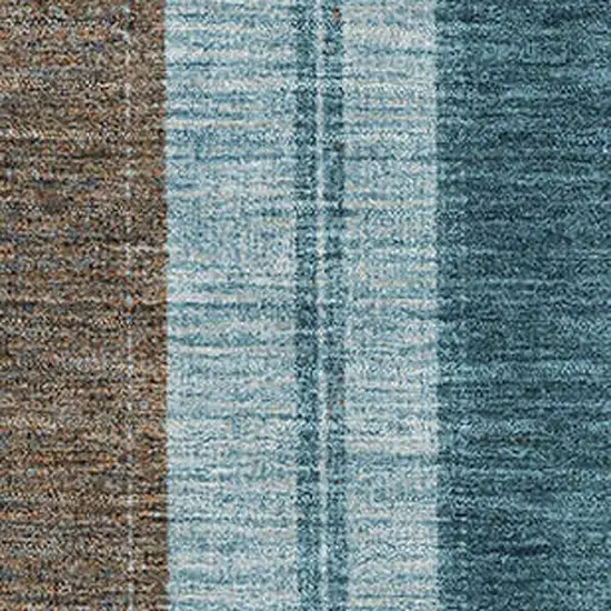 Teal And Brown Striped Washable Area Rug With UV Protection Photo 3