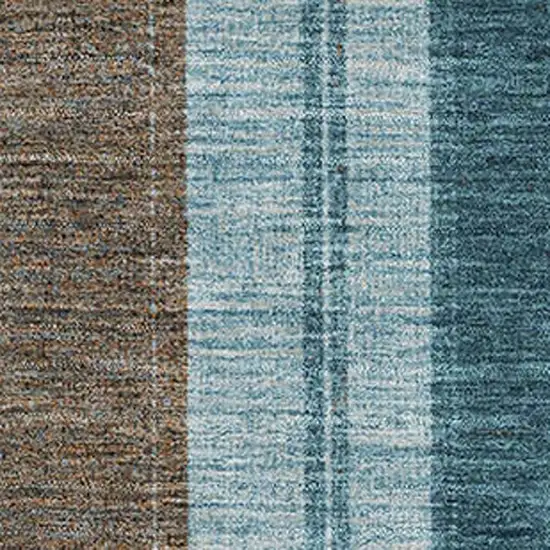 Teal And Brown Striped Washable Area Rug With UV Protection Photo 3