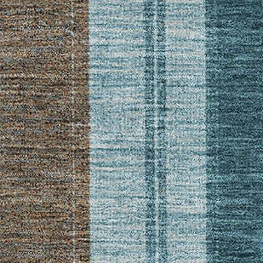 Teal And Brown Striped Washable Area Rug With UV Protection Photo 3