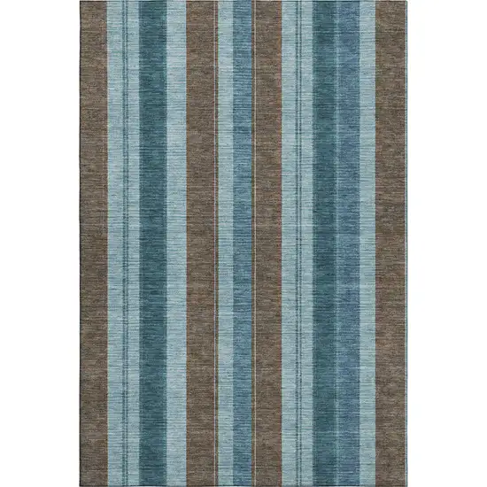 Teal And Brown Striped Washable Area Rug With UV Protection Photo 1