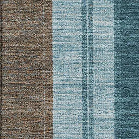 Teal And Brown Striped Washable Area Rug With UV Protection Photo 3